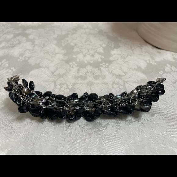 Women’s Metallic Blue Black Magnetic Wired Bracelet Handmade Unique Stones - Picture 7 of 12